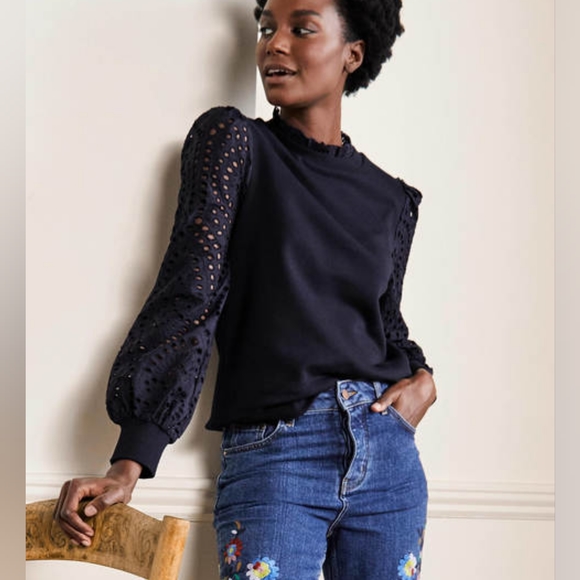 Boden | Tops | Boden Broderie Blouson Sweatshirt Size 4 | Poshmark